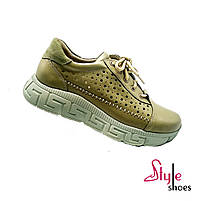 Літні жіночі кросівки шкіряні кольору авокадо “Style Shoes”, фото 6