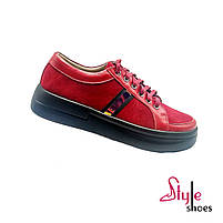 Кеди жіночі із шкіри і замші червоного кольору “Style Shoes”, фото 2