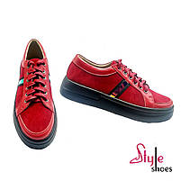 Кеди жіночі із шкіри і замші червоного кольору “Style Shoes”, фото 3