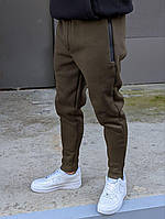 Спортивные штаны мужские зимние с начесом Slim коричневые Брюки теплые трехнитка на флисе