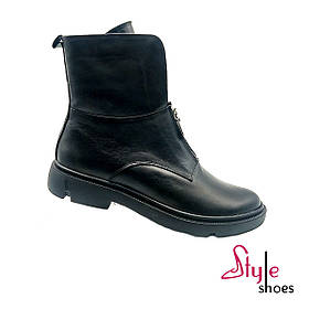 Черевики зимові жіночі зі шкіри чорного кольору «Style Shoes» 39
