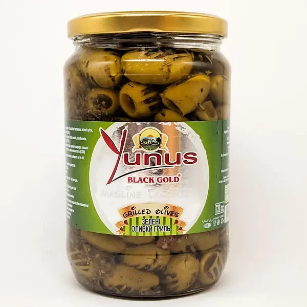 Зелёные оливки гриль Yunus Black Gold без косточки, 700 г. - фото 1 - id-p1694699201