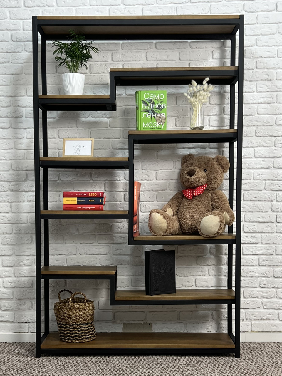 Cтелаж Loft з натурального дерева та металу