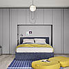 Стильне двоспальне ліжко MeBelle PLAINE 180 х 200 см з м'яким узголів'ям, блакитний синій велюр, рогожка, фото 2
