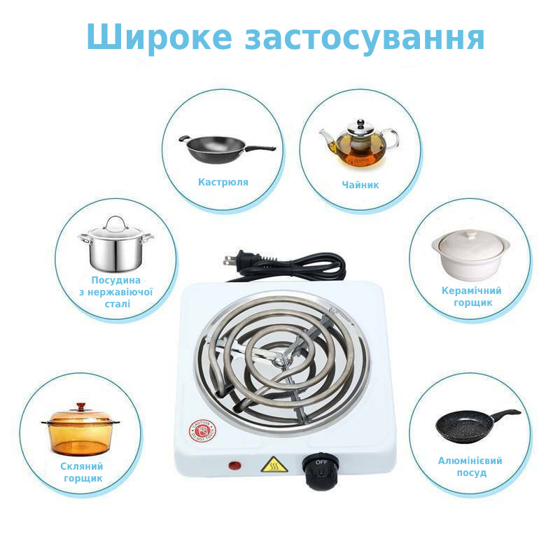 Плита электрическая однокомфорочная, спиральная Hot Plate, 1000W, мини