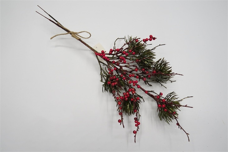Гілка декоративна Yes! Fun хвойна з червоними ягодами, 50см, фото 1