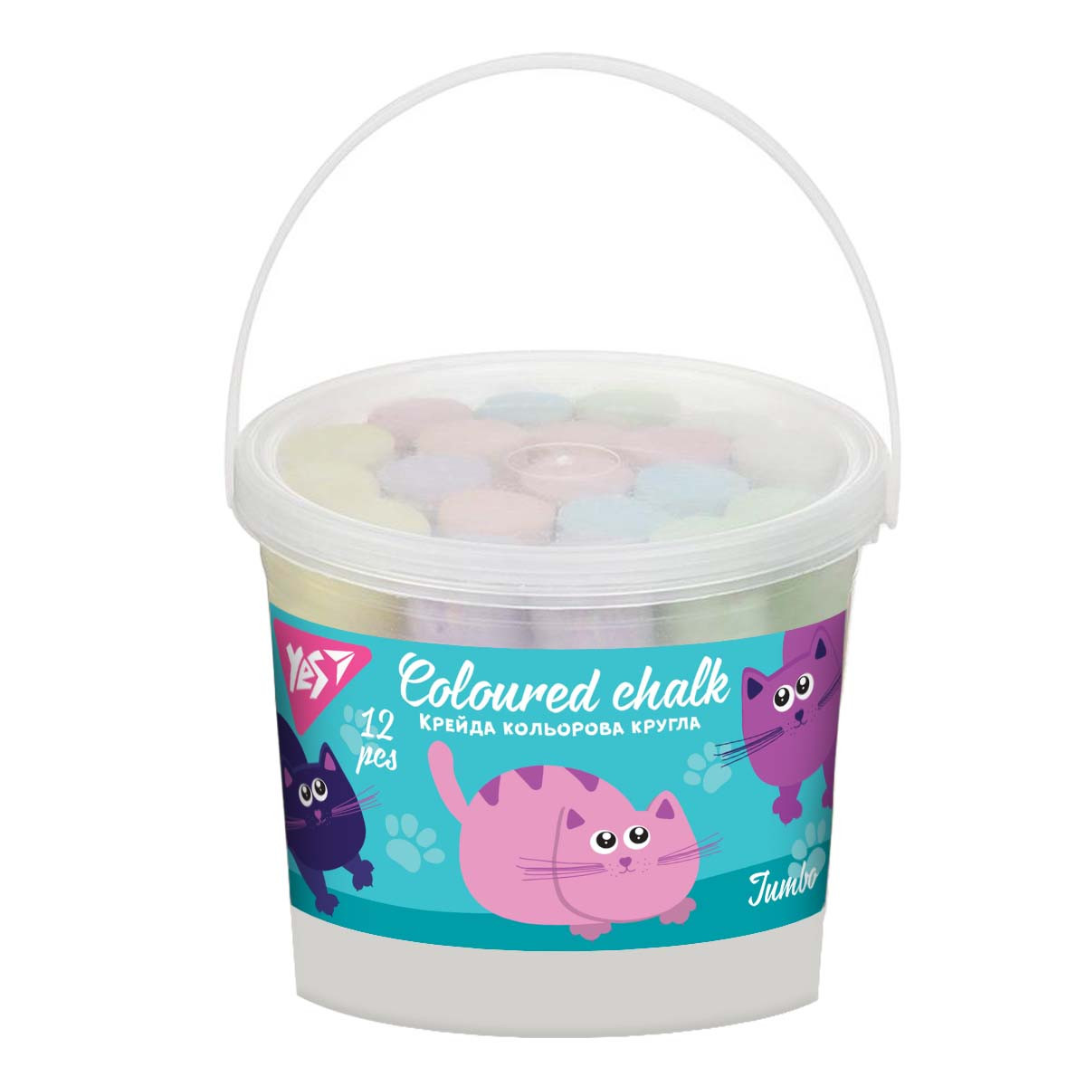 Крейда кольорова YES Kittecon 12 шт, JUMBO, в вiдрi, фото 1