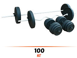 Комплект 100 кг Штанга пряма та з W-подібним грифом + гантелі  з гранілітовими дисками не метал R_8929