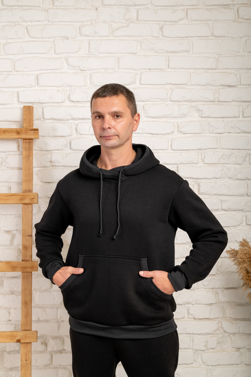 Чоловіча спортивна кофта худі з капюшоном чорного кольору