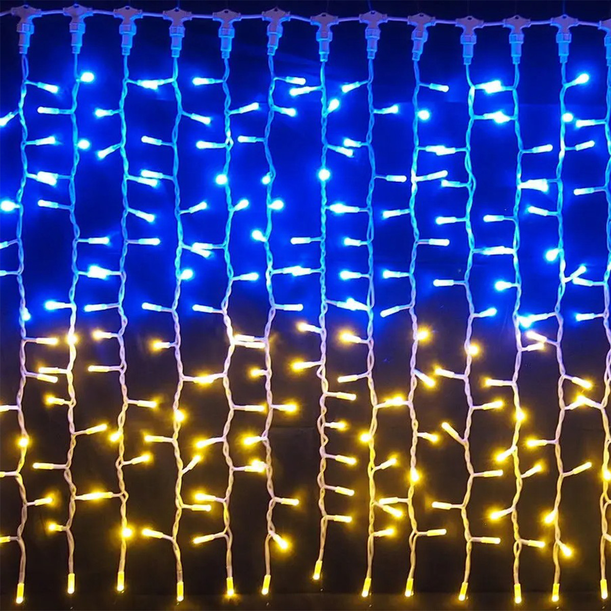 Гірлянда патріотична штора 280 LED 2х1 м прозорий шнур прапор України жовто-блакитний