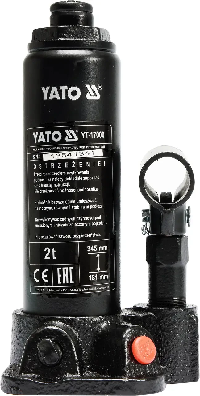 Домкрат гідравлічний пляшковий 2 тонн (181-345 ММ) YATO YT-17000