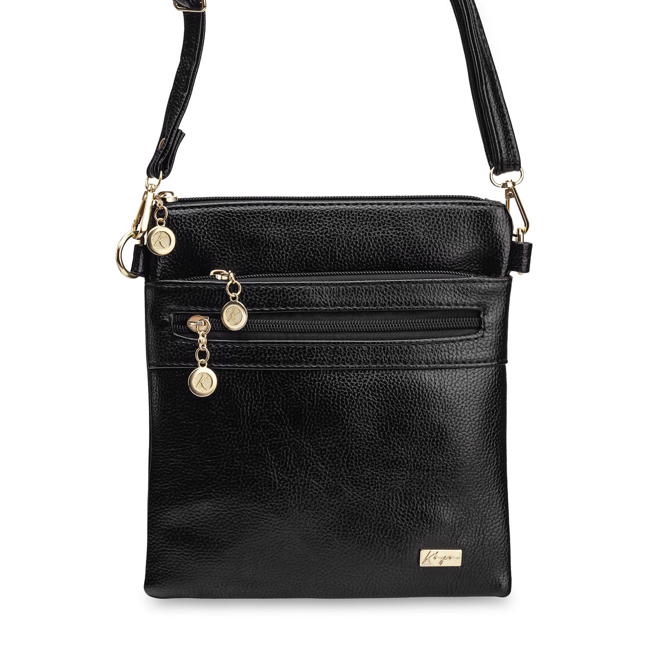 Жіноча сумка-планшет через плече Kafa k0015 чорна, 4 відділення на блискавці