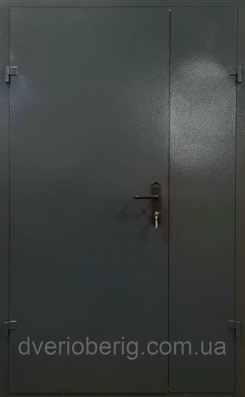 Технічна металеві двері стандарт двох стулкова двох листова сіра.