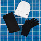 Чоловічий зимовий комплект 3в1 шапка бафф і рукавички сірий із чорним, фото 4