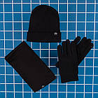 Чоловічий зимовий комплект 3в1 шапка бафф і рукавички сірий із чорним, фото 3