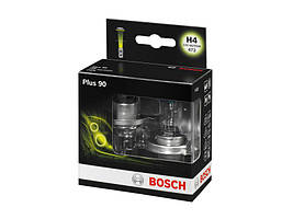 Автомомобільна лампа галоген (набір 2 шт.)  H4 Plus 90 Bosch (12 В, 60/55 Вт, тип гнізда: P43T, Білий) світловіддача +90%