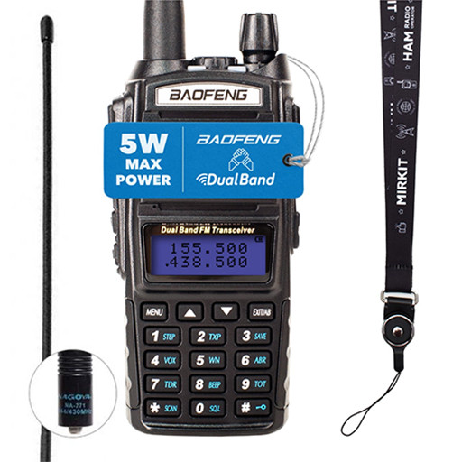 Комплект Рація Baofeng UV-82 5W + Гарнітура + Ремінець Mirkit на шию + Антена Nagoya Nа-771 (SMAJ) 39см