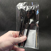 Набір одноразових приладів (Вилка + ніж + ложка + волога серветка + зубочистка) в індивідуальному пакуванні