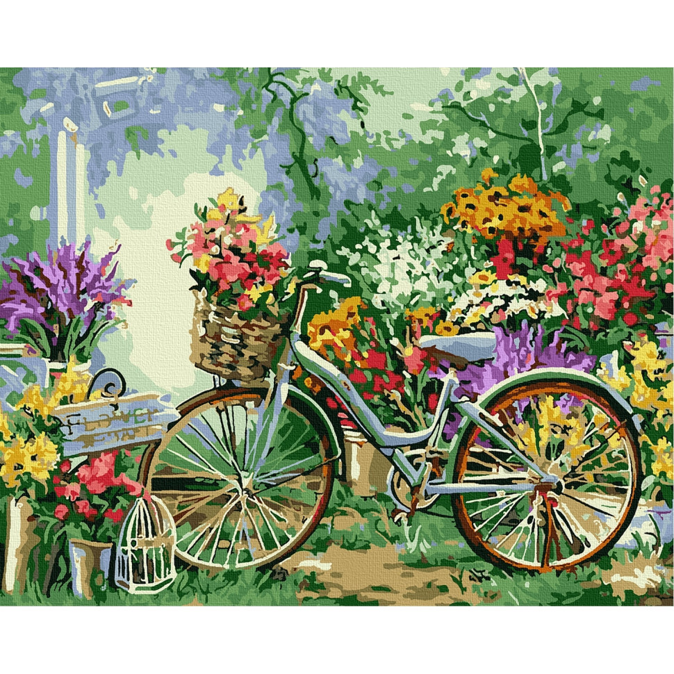 Картина за номерами "Велосипед в квітах" 40*50 см Art Craft набір для розпису фарби для дітей та дорослих