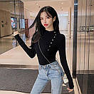 Жіночий трикотажний гольф у рубчик з коміром-стійкою і ґудзиками (р 42-46) 10KF2108, фото 6