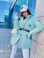 Женская зимняя куртка пуховик с отложным воротником и поясом (р.42-46) 5kr919 Мята
