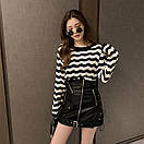 Жіночий тонкий светр в'язаний чорно-білий у смужку (р. 42-44) 10KF2119, фото 2