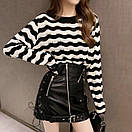 Жіночий тонкий светр в'язаний чорно-білий у смужку (р. 42-44) 10KF2119, фото 5