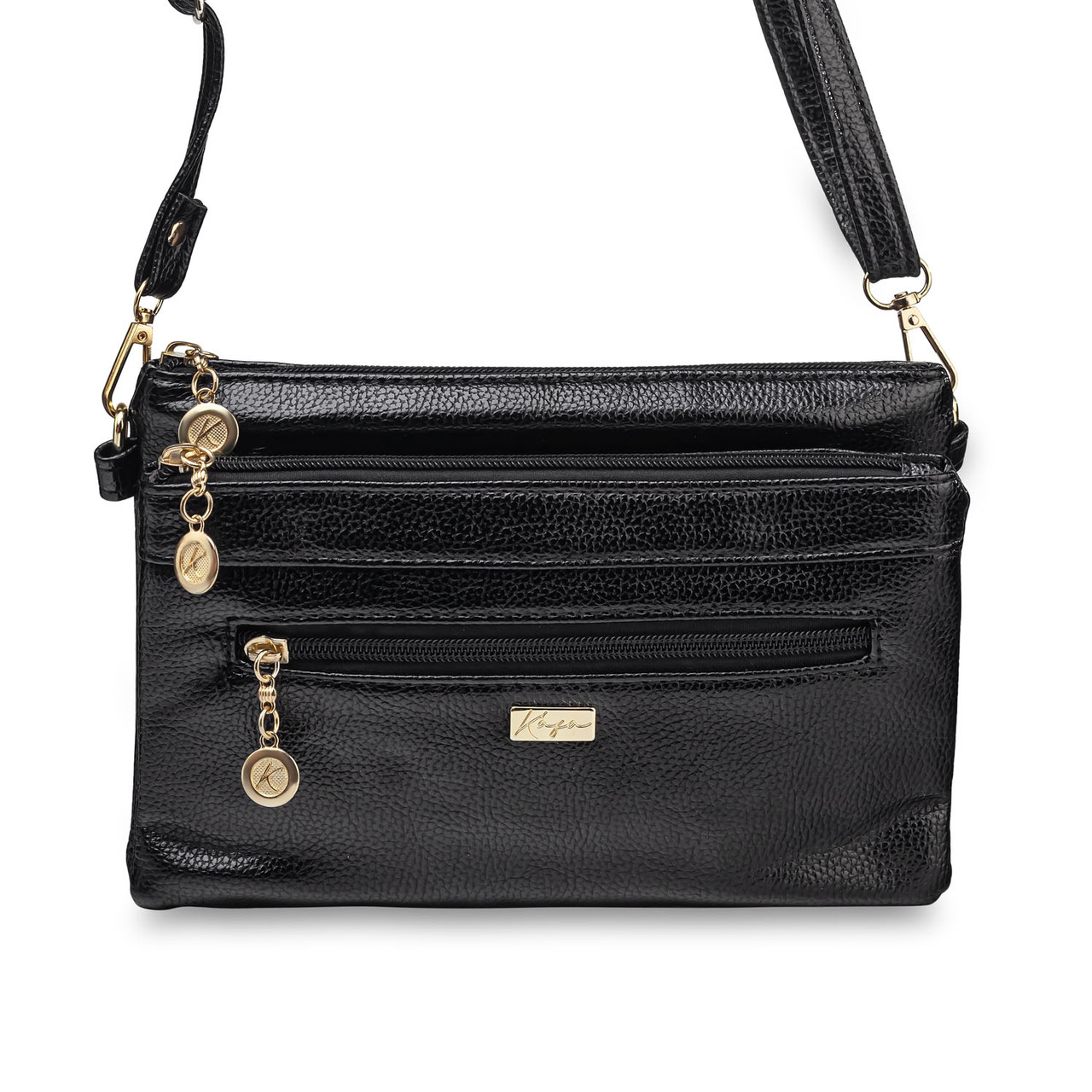 Жіноча сумочка через плече Kafa 4 відділення на блискавці чорна (fb)