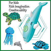 Дитяча 3D ручка з трафаретом Дельфін K9903, 3D ручка акумуляторна 3DPen з еко пластиком