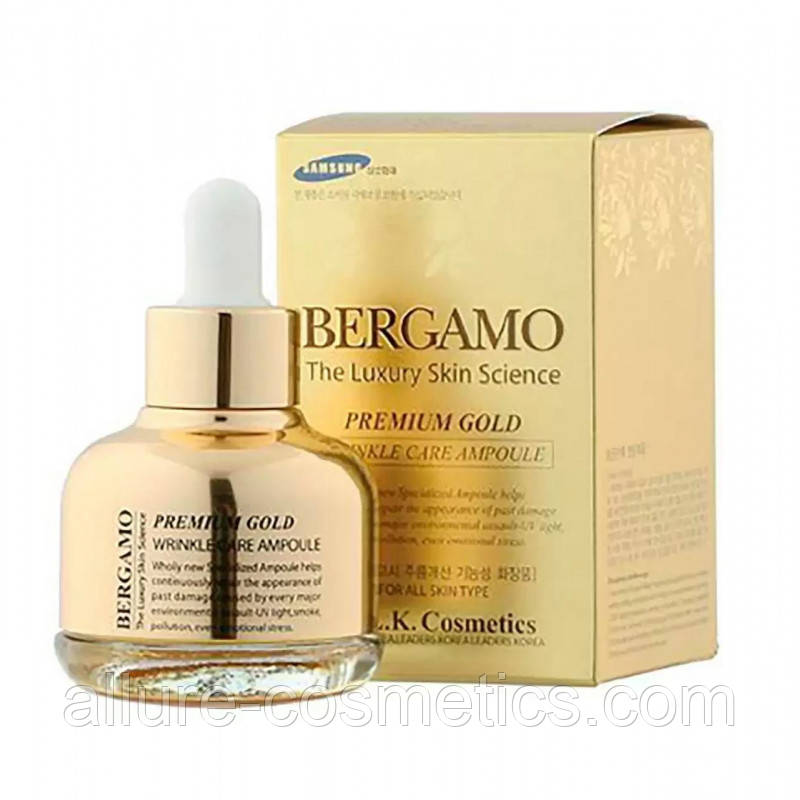 Високоінтенсивна ампульна сироватка проти зморщок із золотом BERGAMO Premium Gold Wrinkle Care Ampoule 30ml