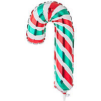 Фольгированный воздушный мини-шар Flexmetal Леденец Трость новогодний зелено-красно-белый 31х20 см