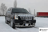 Защита переднего бампера (двойная нержавеющая труба - двойной ус) Cadillac Escalade (07-14)