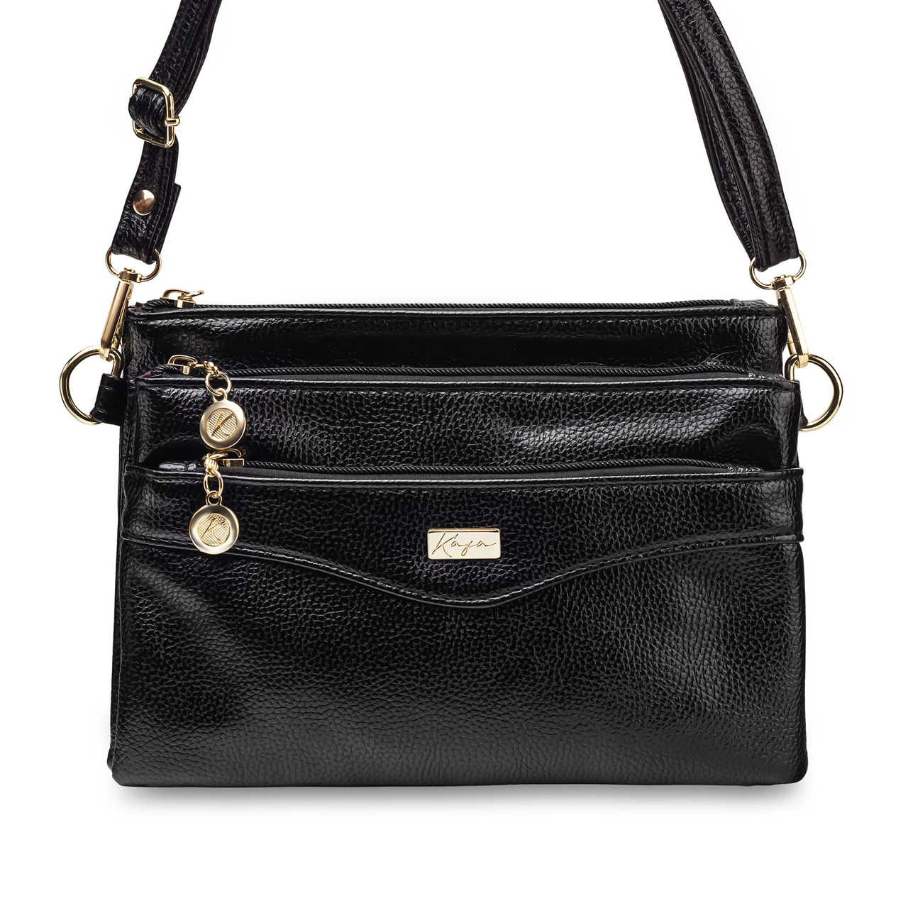 Жіноча сумочка через плече Kafa 4 відділення на блискавці чорна (fb)
