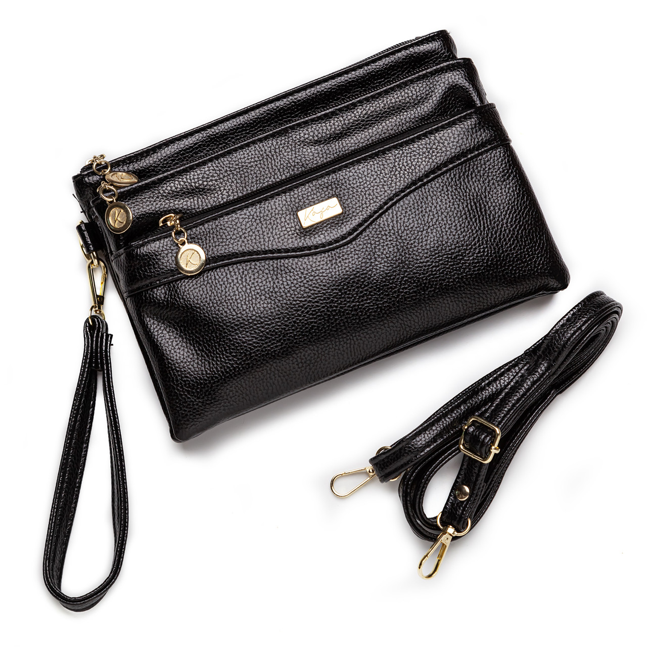 Жіноча сумочка через плече Kafa 4 відділення на блискавці чорна