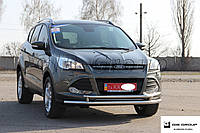 Защита переднего бампера (двойная нержавеющая труба - двойной ус) Ford Kuga (13+)