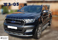 Защита переднего бампера (одинарная нержавеющая труба - одинарный ус) Ford Ranger (18+)