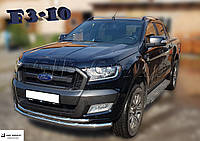 Защита переднего бампера (двойная нержавеющая труба - двойной ус) Ford Ranger (18+)