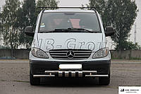 Защита переднего бампера (двойная нержавеющая труба - двойной ус) Mercedes-Benz Vito (04-09)