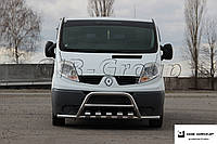 Защита переднего бампера (двойная нержавеющая труба - двойной ус) Renault Trafic (01-14)