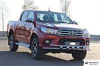 Защита переднего бампера (двойная нержавеющая труба - двойной ус) Toyota Hilux (15+)