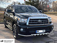 Защита переднего бампера (двойная нержавеющая труба - двойной ус) Toyota Tundra (2014+)