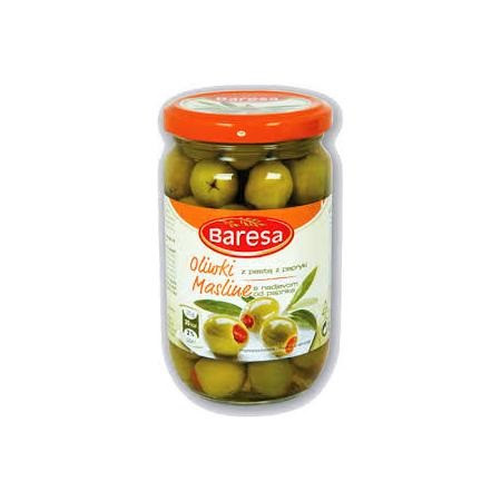 Оливки Зелені без кісточки з паприкою Baresa Zielone Oliwki z papryki 340 г Польща
