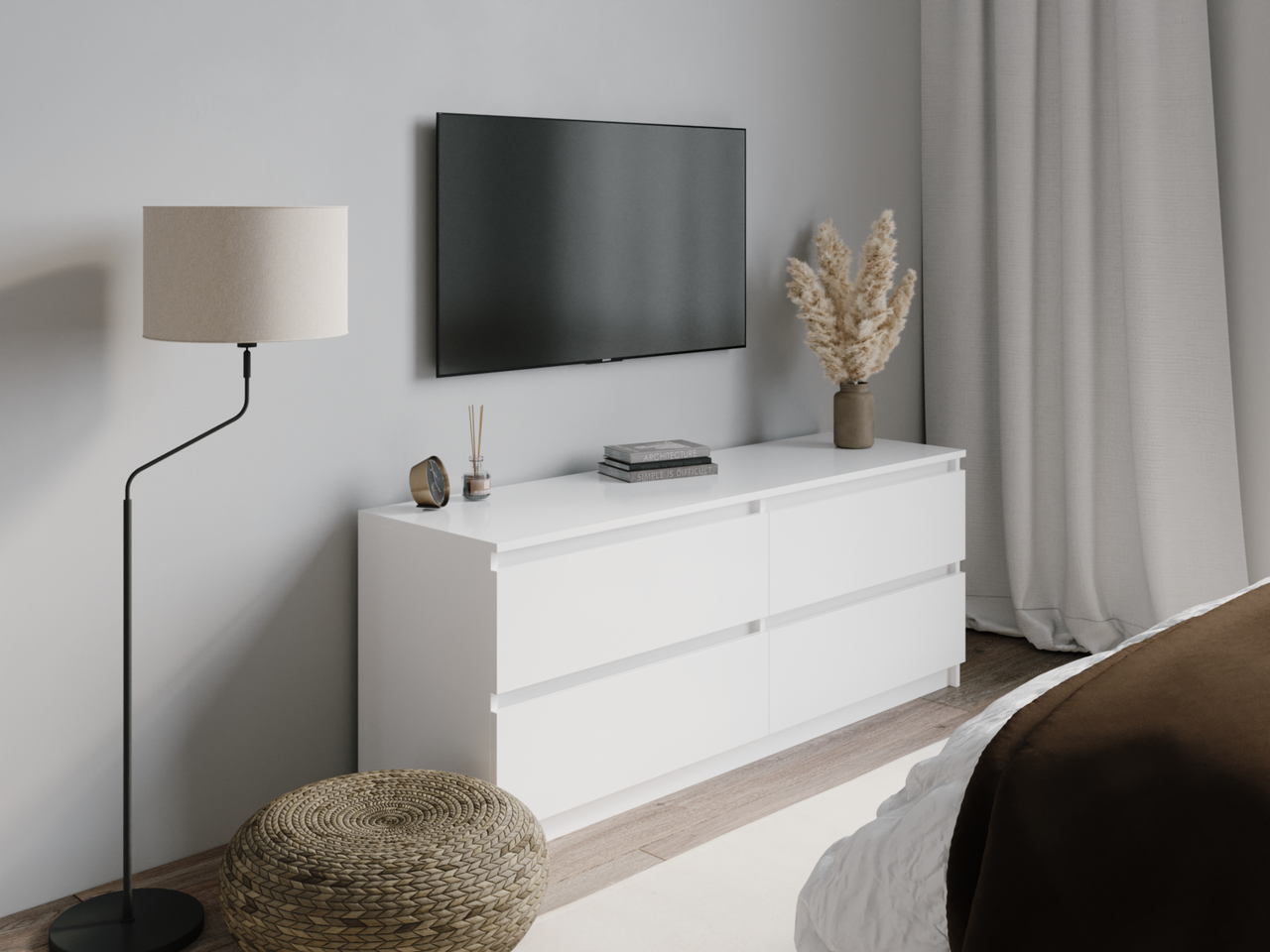 Тумба під телевізор біла на 4 шухляди без ручок габарити 140*53*40 см, фото 1