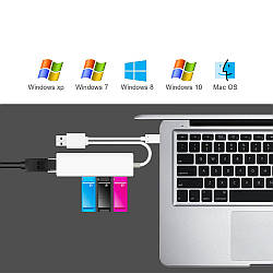 Мережна карта USB + USB Type-C з USB хабом OTG Ethernet RTL8152 для Android TV MiBox Windows 7 8 10 XP Mac OS