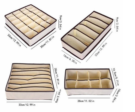 Набір органайзерів для білизни 4 шт. (бежевий), фото 2