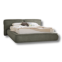 Ліжко м'яке двоспальне з підйомним MeBelle PLAYA 160х200 см в стилі лофт, модерн, сірий шеніл, рогожка