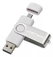 Флешка Белая Jaster 16 Gb 2.0 OTG USB Flash Drive флеш-накопитель. двухсторонняя флешка для ПК и телефона.