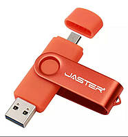 Флешка Оранжевая Jaster 16 Gb 2.0 OTG USB Flash Drive флеш-накопитель. двухсторонняя флешка для ПК и телефона.