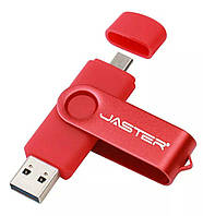 Флешка Красная Jaster 64 Gb 2.0 OTG USB Flash Drive флеш-накопитель. двухсторонняя флешка для ПК и телефона.