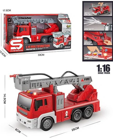 Пожежна машина з пожежною драбиною зі звуком і водою, фото 1